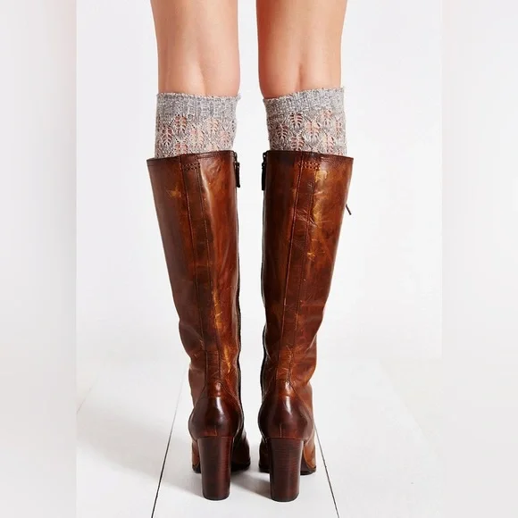 $699 Frye Parker Lace-Up Victorian Brown Leather Tall Bohemian Knee High Boot - Picture 3 of 16
